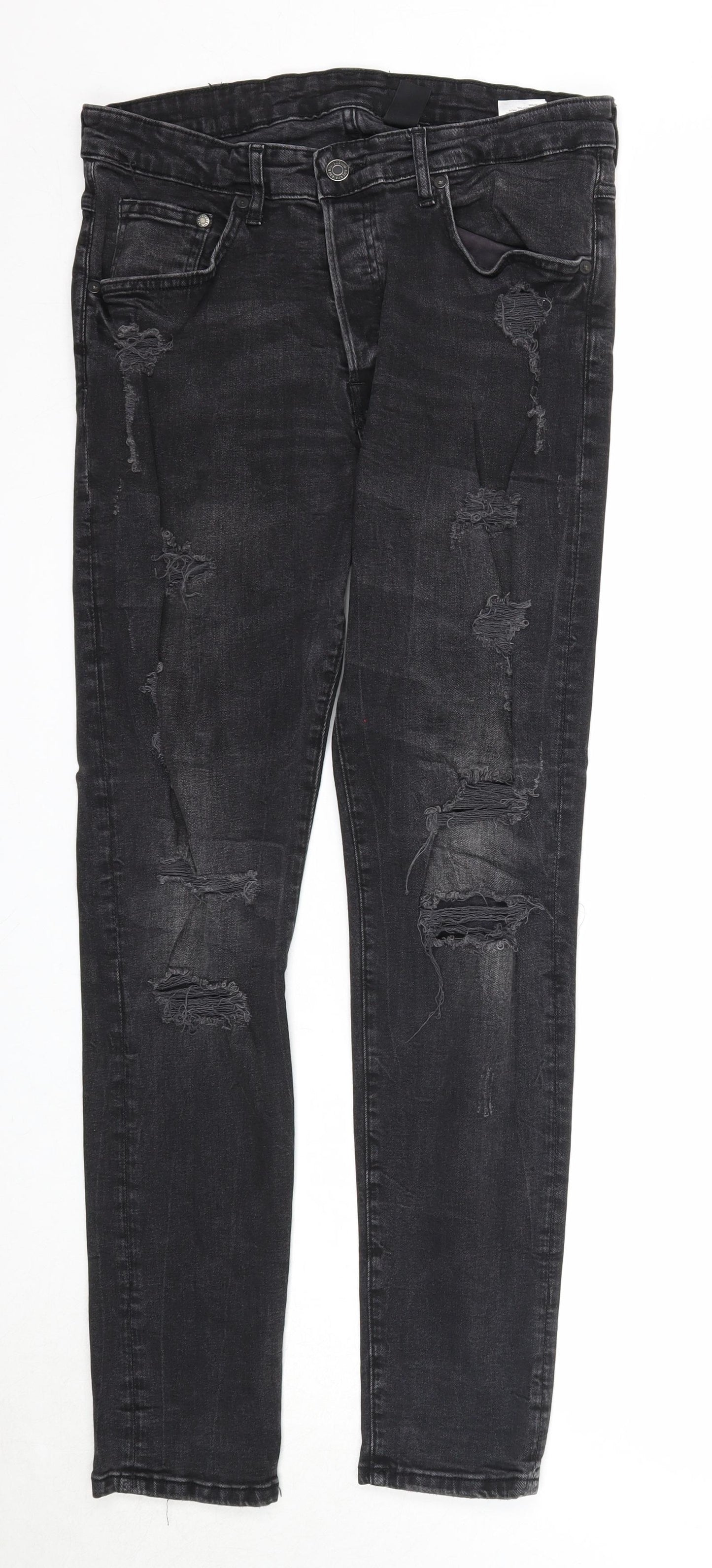 H&M Mens Black Cotton Skinny Jeans Size 33 in Regular Zip