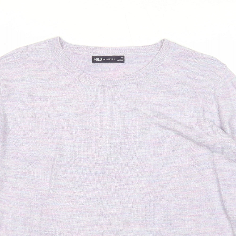Marks and Spencer Womens Purple Round Neck Acrylic Pullover Jumper Size 12