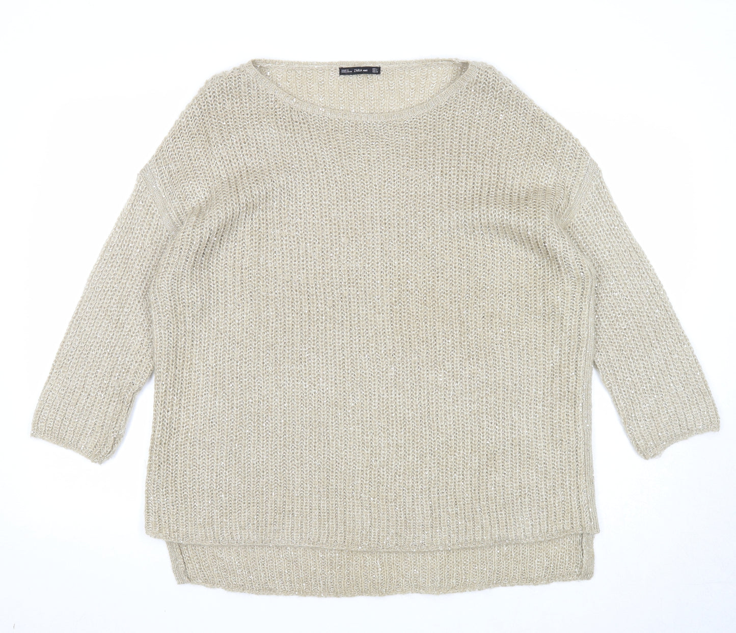 Zara Womens Beige Round Neck Acrylic Pullover Jumper Size L
