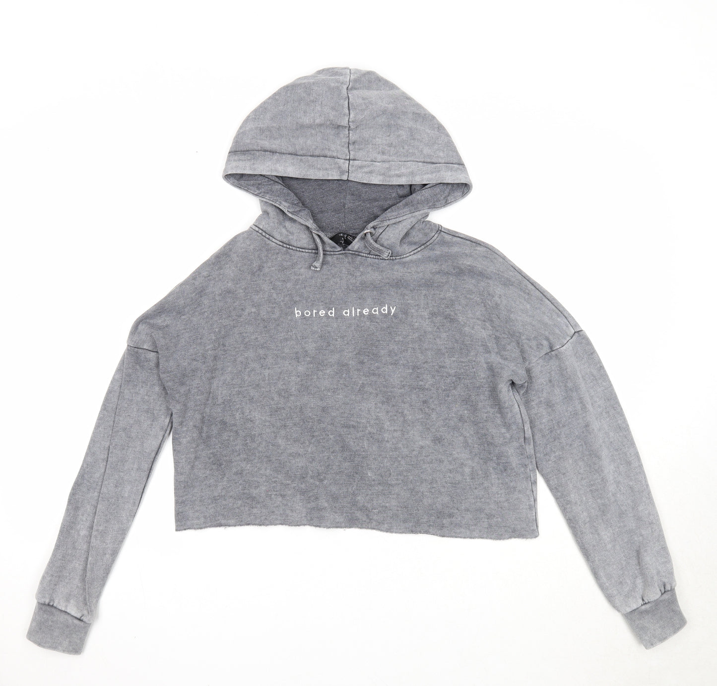 New Look Girls Grey Cotton Pullover Hoodie Size 12-13 Years Pullover - Bored Already