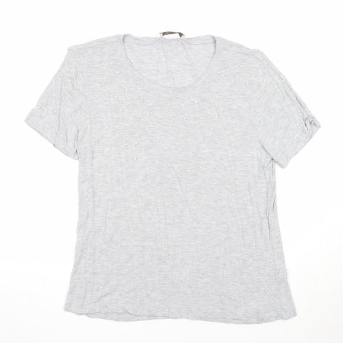 Oasis Womens Grey Viscose Basic T-Shirt Size L Round Neck