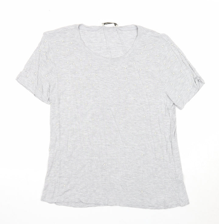 Oasis Womens Grey Viscose Basic T-Shirt Size L Round Neck