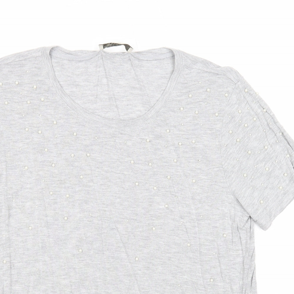 Oasis Womens Grey Viscose Basic T-Shirt Size L Round Neck