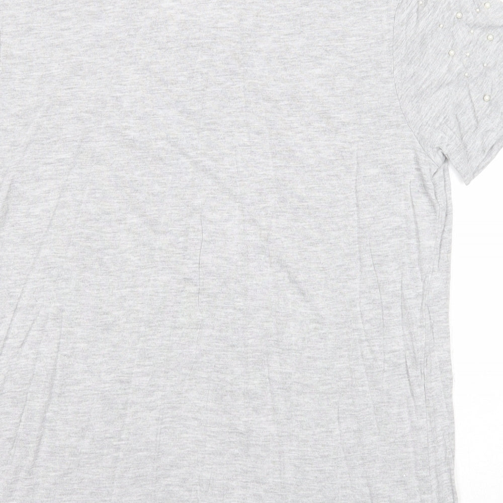 Oasis Womens Grey Viscose Basic T-Shirt Size L Round Neck