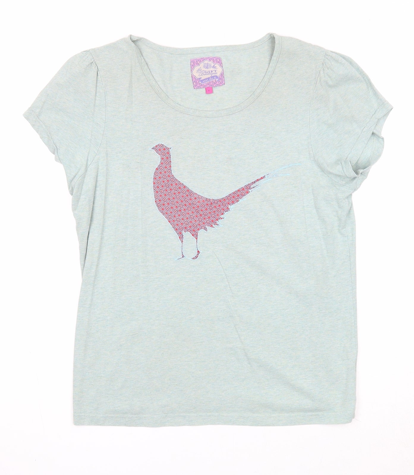 NEXT Womens Green Cotton Basic T-Shirt Size L Round Neck - Peacock Print