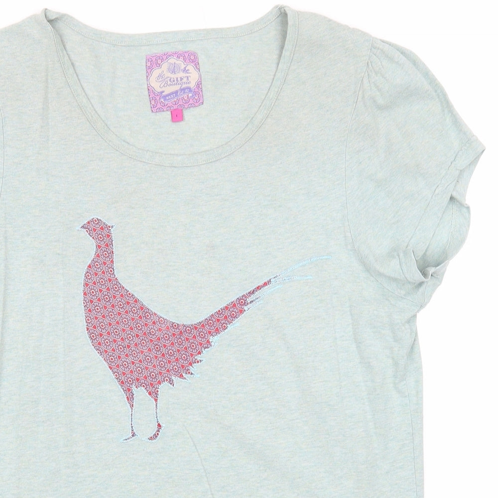 NEXT Womens Green Cotton Basic T-Shirt Size L Round Neck - Peacock Print