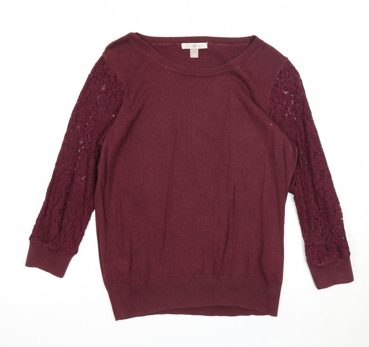 Roz & Ali Womens Purple Round Neck Cotton Pullover Jumper Size M