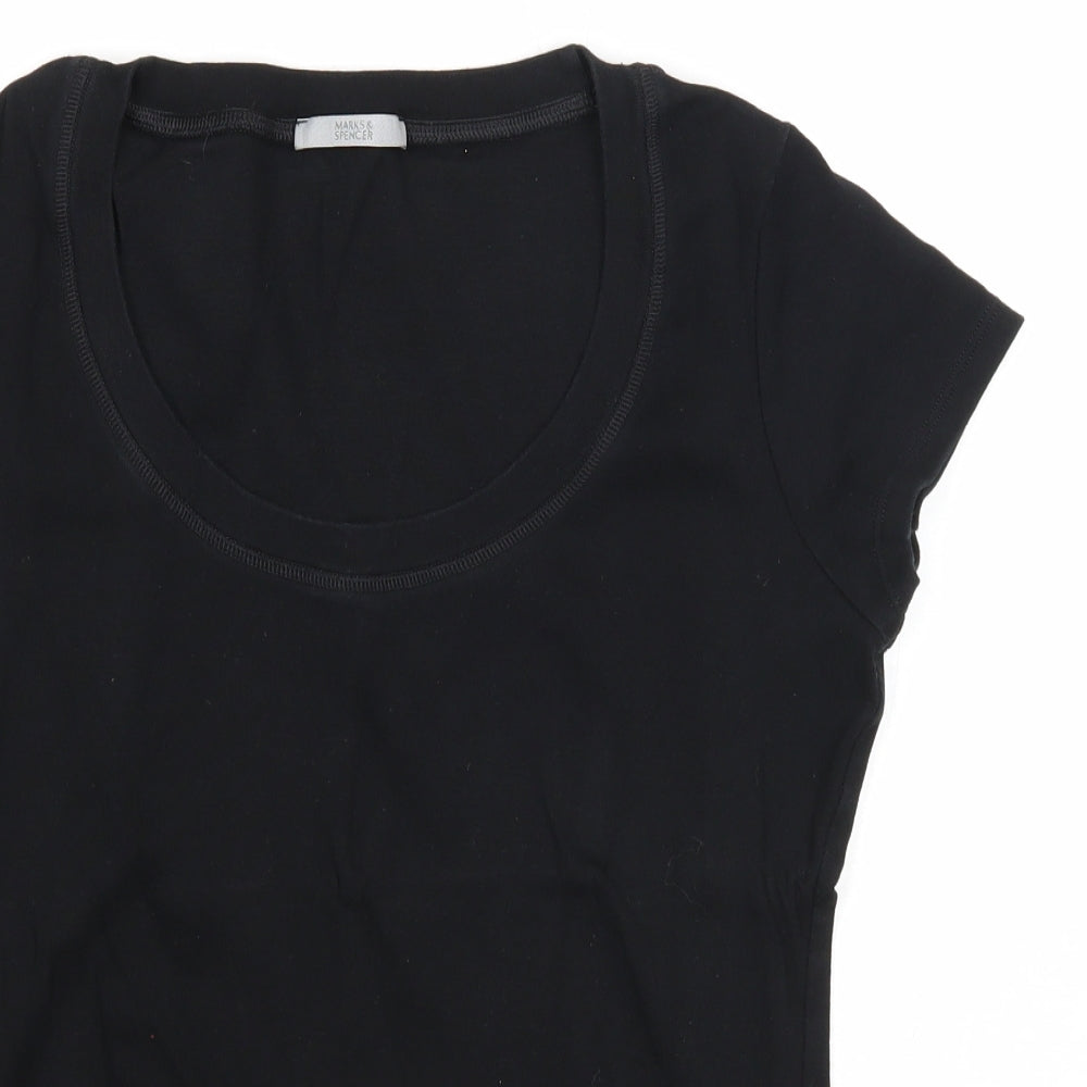 Marks and Spencer Womens Black Cotton Basic T-Shirt Size 16 Round Neck