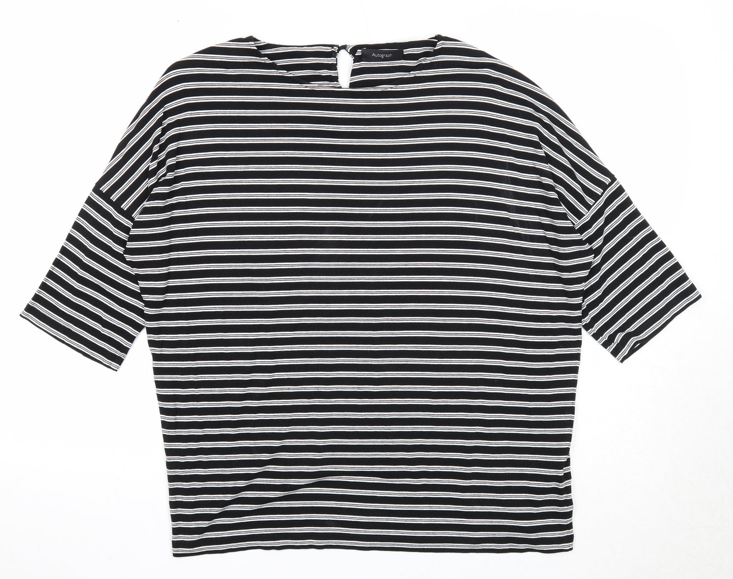Autograph Womens Black Round Neck Striped Viscose Pullover Jumper Size 12