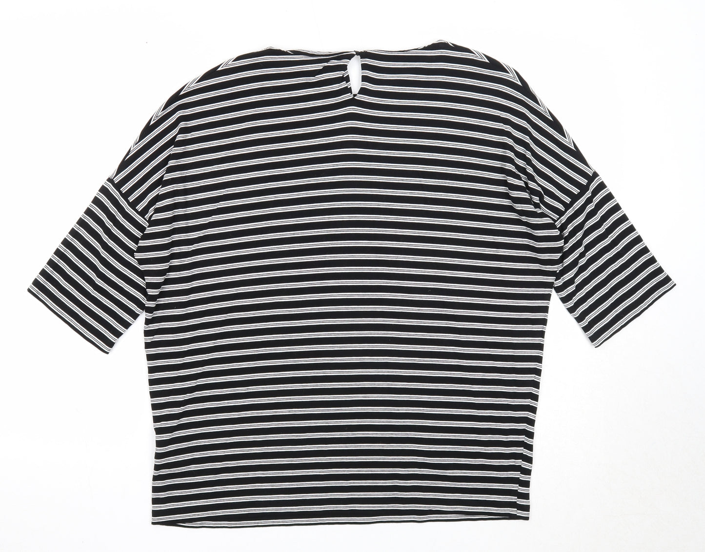 Autograph Womens Black Round Neck Striped Viscose Pullover Jumper Size 12