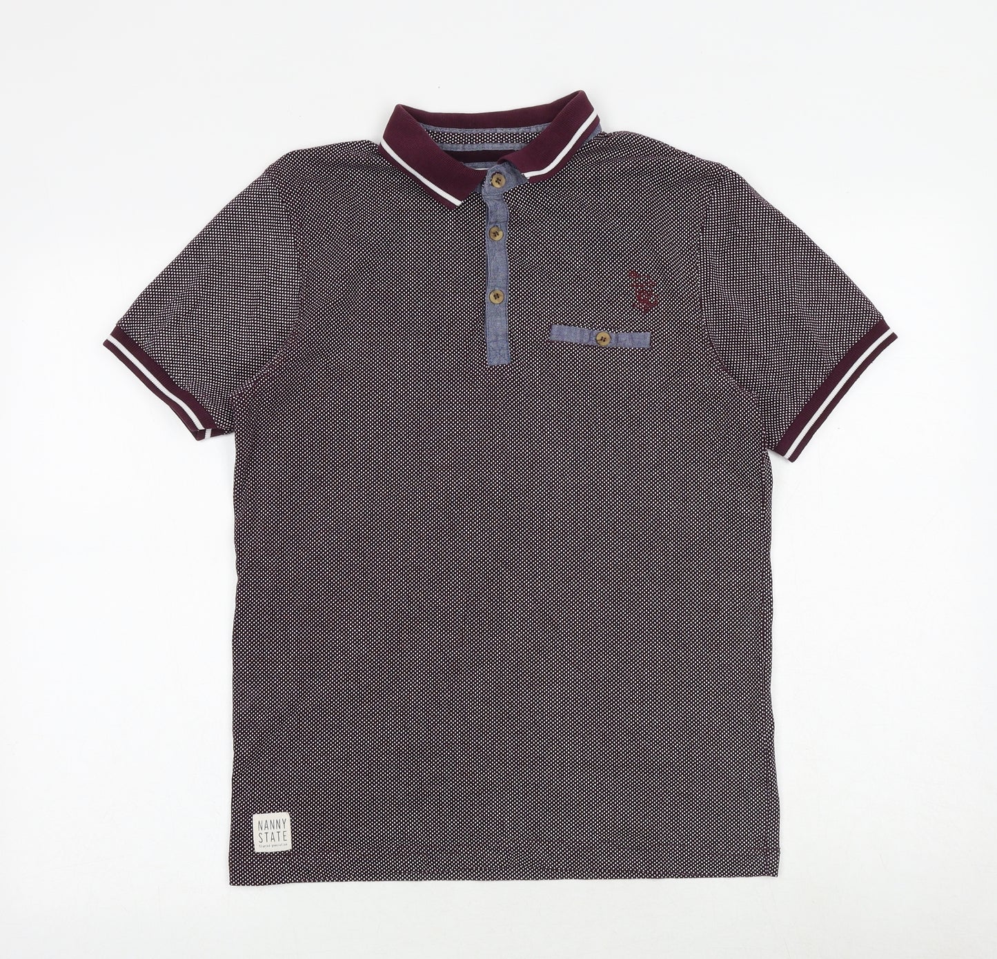 Nanny State Mens Purple Geometric 100% Cotton Polo Size M Collared Button