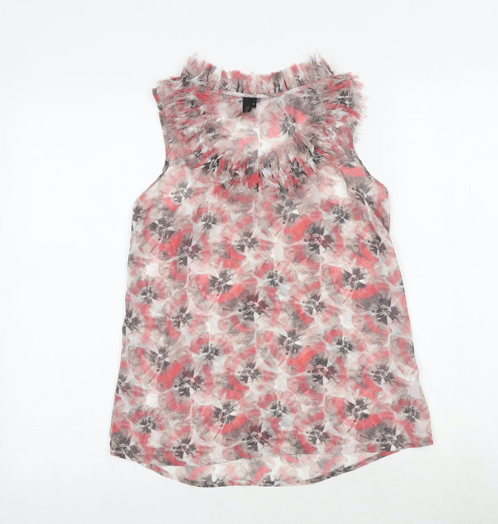 Topshop Womens Pink Geometric Polyester Basic Tank Size 8 Round Neck