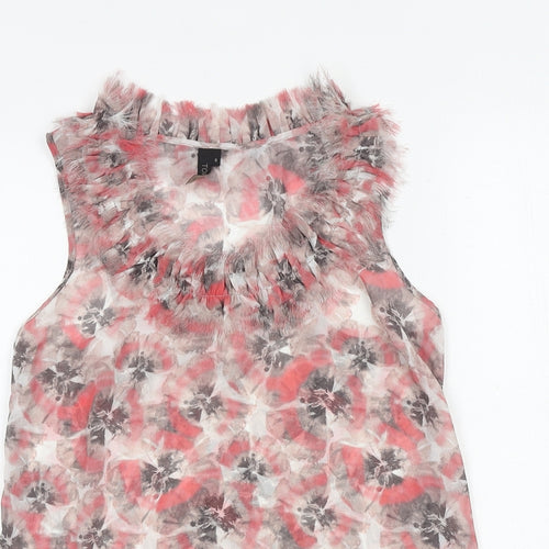 Topshop Womens Pink Geometric Polyester Basic Tank Size 8 Round Neck