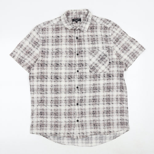 New Look Mens Multicoloured Plaid Cotton Button-Up Size L Collared Button