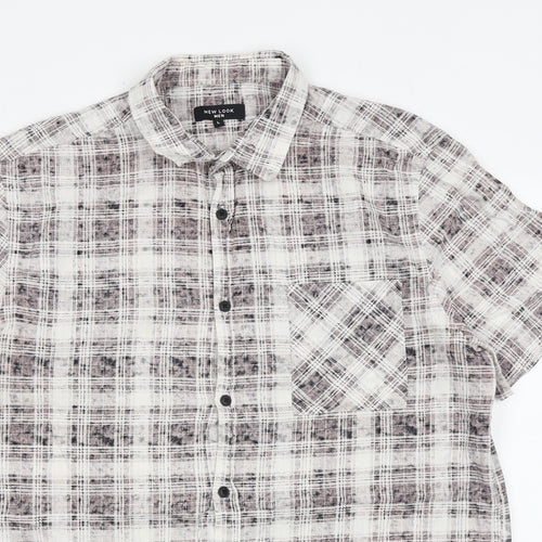 New Look Mens Multicoloured Plaid Cotton Button-Up Size L Collared Button
