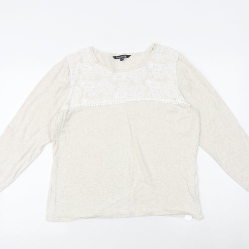Bonmarché Womens Beige Round Neck Cotton Pullover Jumper Size 16 - Size 16-18