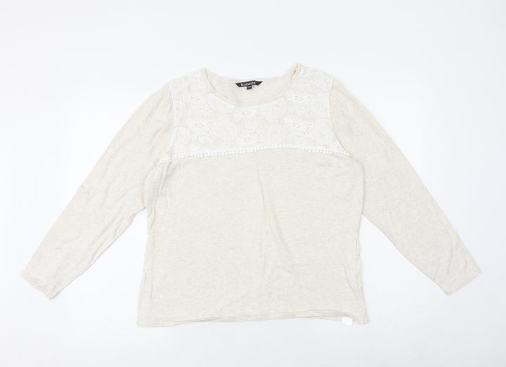 Bonmarché Womens Beige Round Neck Cotton Pullover Jumper Size 16 - Size 16-18