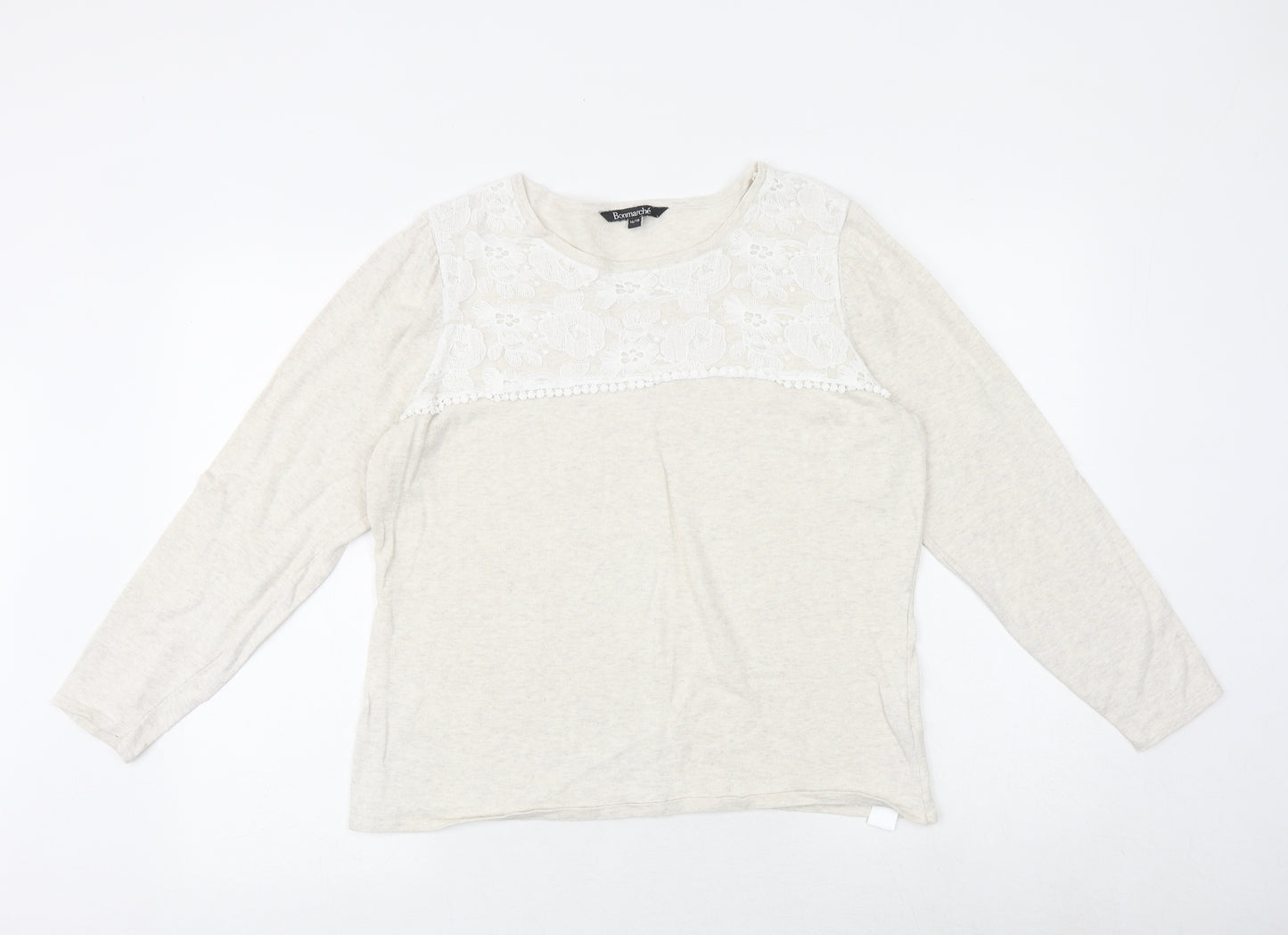 Bonmarché Womens Beige Round Neck Cotton Pullover Jumper Size 16 - Size 16-18
