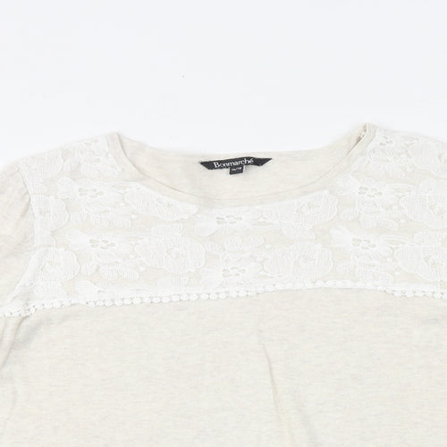 Bonmarché Womens Beige Round Neck Cotton Pullover Jumper Size 16 - Size 16-18