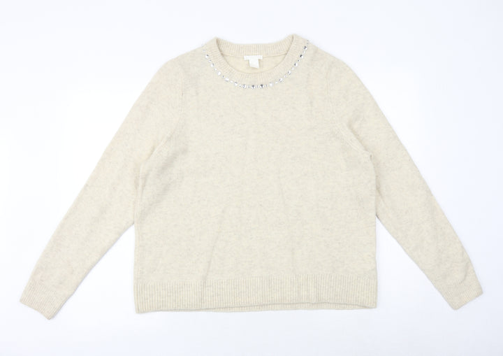 H&M Womens Beige Round Neck Acrylic Pullover Jumper Size L
