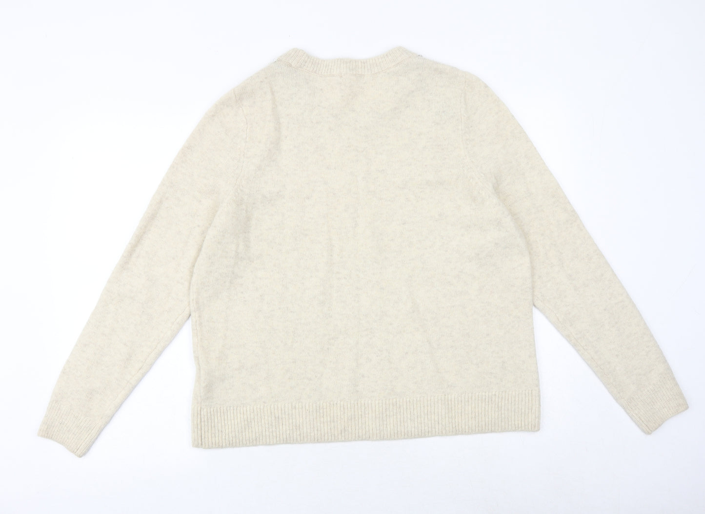 H&M Womens Beige Round Neck Acrylic Pullover Jumper Size L