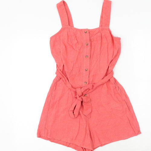 New Look Womens Pink Viscose Playsuit One-Piece Size 6 Button