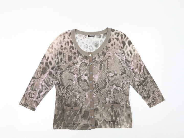 Gerry Weber Womens Brown Round Neck Animal Print Viscose Cardigan Jumper Size 12 - Snakeskin Pattern