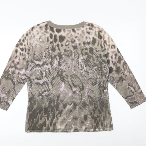 Gerry Weber Womens Brown Round Neck Animal Print Viscose Cardigan Jumper Size 12 - Snakeskin Pattern