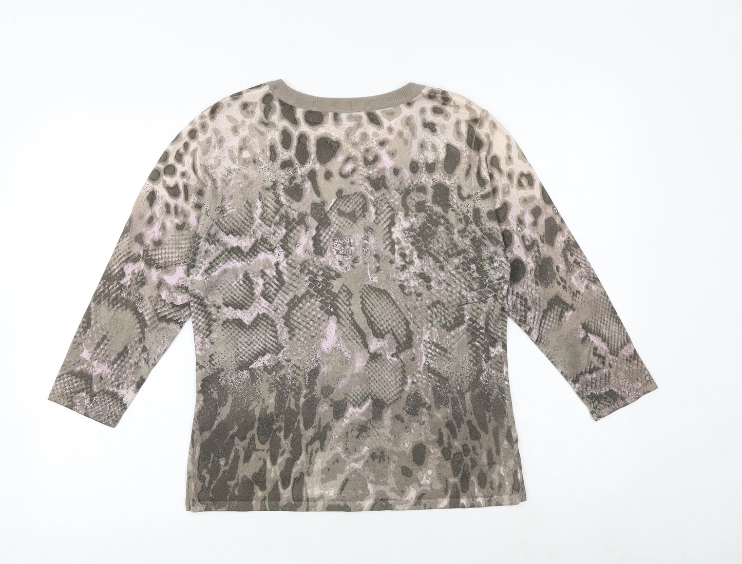 Gerry Weber Womens Brown Round Neck Animal Print Viscose Cardigan Jumper Size 12 - Snakeskin Pattern