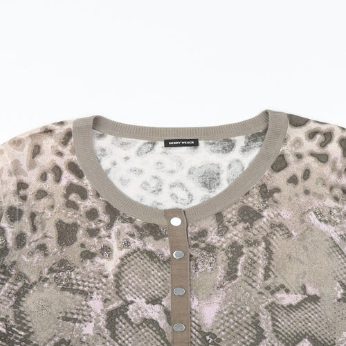 Gerry Weber Womens Brown Round Neck Animal Print Viscose Cardigan Jumper Size 12 - Snakeskin Pattern