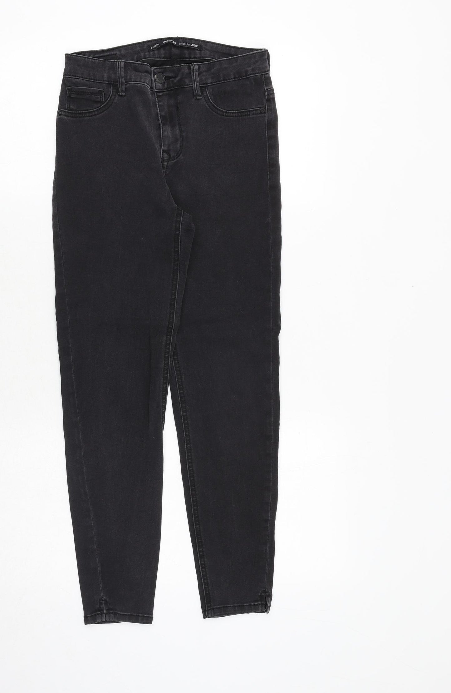 Bershka Womens Black Cotton Skinny Jeans Size 8 Regular Zip
