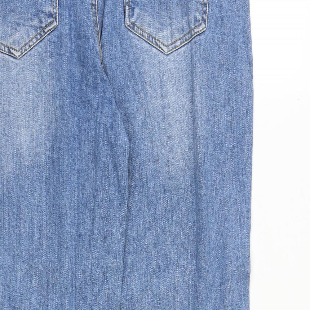 Fashion Womens Blue Polyester Straight Jeans Size 32 in Regular Zip
