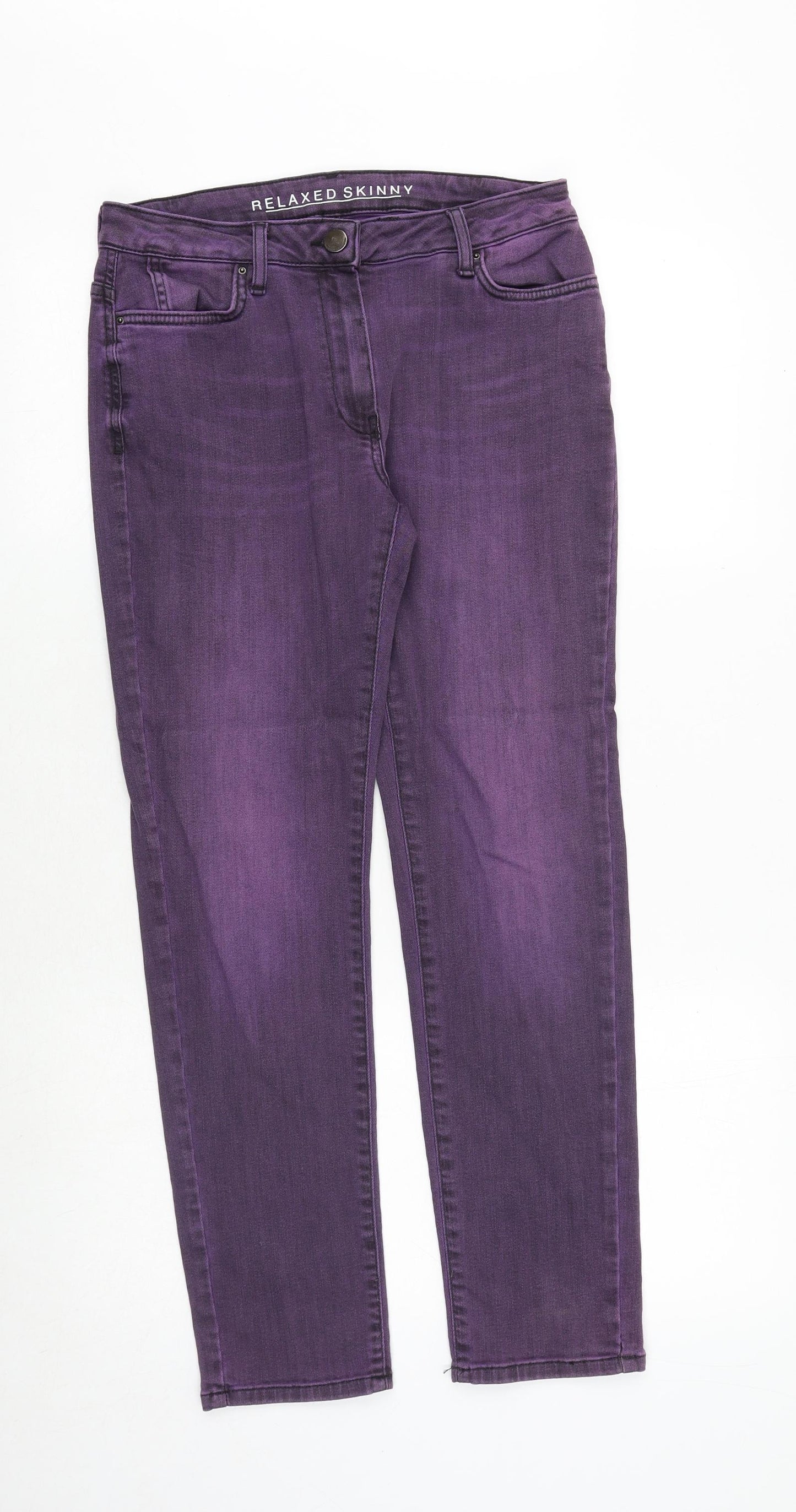 Marks and Spencer Womens Purple Cotton Straight Jeans Size 10 Regular Zip