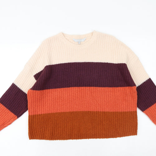 Debenhams Womens Multicoloured Round Neck Striped Acrylic Pullover Jumper Size 12