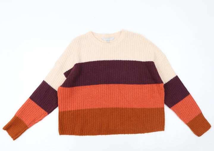 Debenhams Womens Multicoloured Round Neck Striped Acrylic Pullover Jumper Size 12