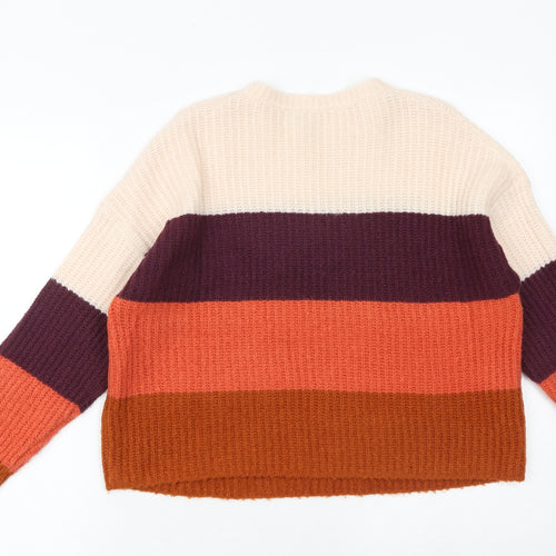 Debenhams Womens Multicoloured Round Neck Striped Acrylic Pullover Jumper Size 12