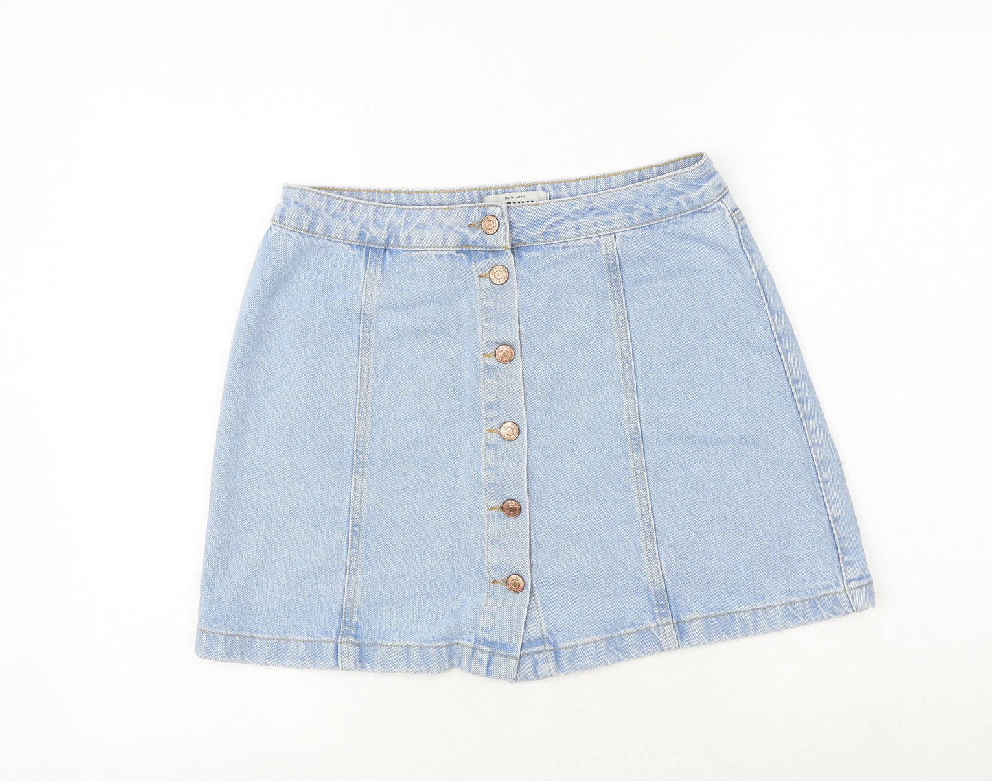 New Look Womens Blue Cotton A-Line Skirt Size 12 Button
