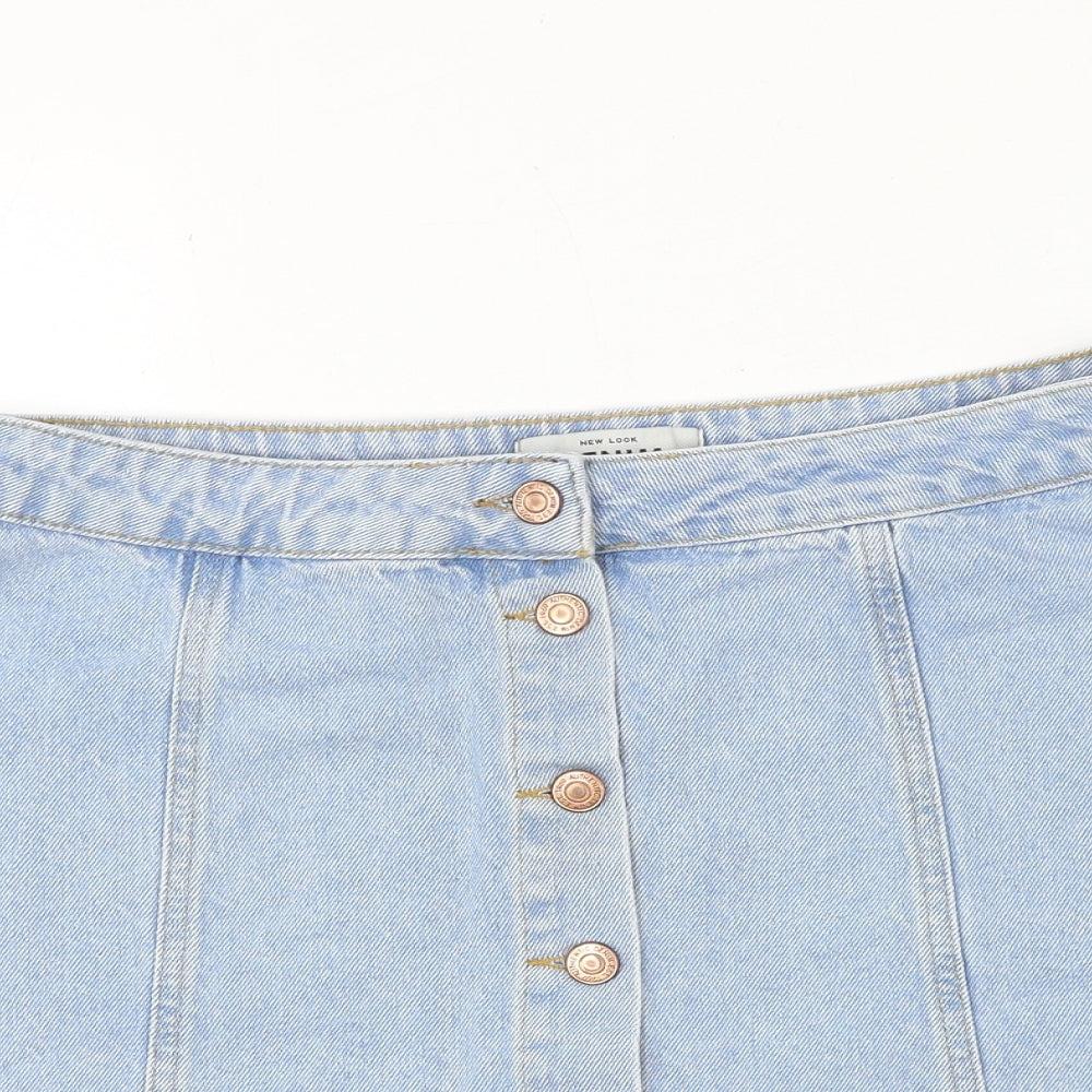 New Look Womens Blue Cotton A-Line Skirt Size 12 Button