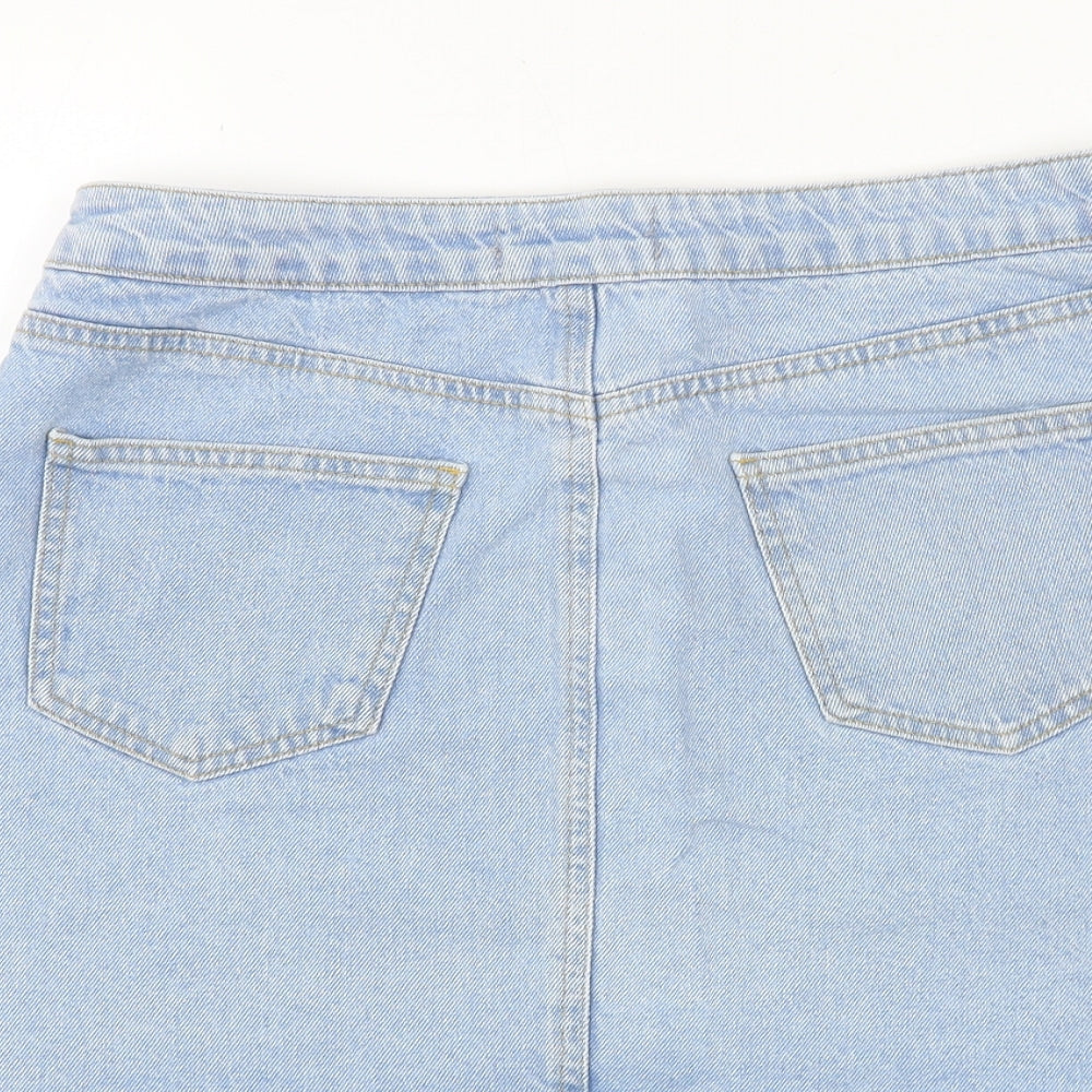New Look Womens Blue Cotton A-Line Skirt Size 12 Button