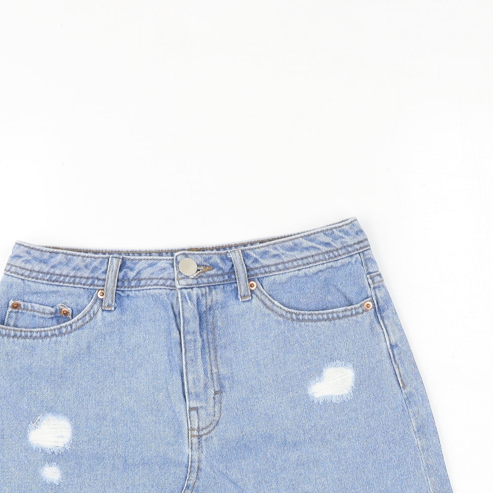 H&M Womens Blue Cotton Mini Skirt Size 6 Zip