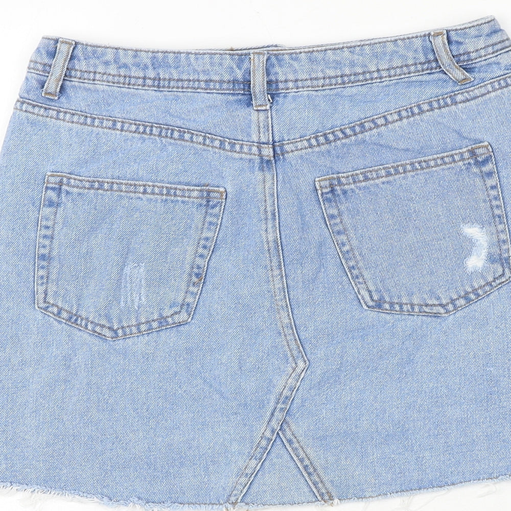 H&M Womens Blue Cotton Mini Skirt Size 6 Zip