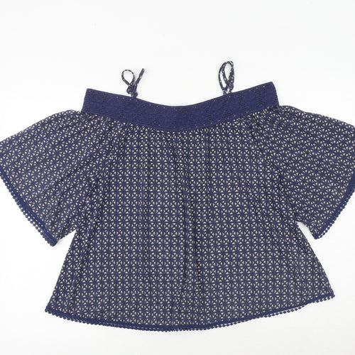 NEXT Womens Blue Geometric Polyester Basic Blouse Size 10 Boat Neck
