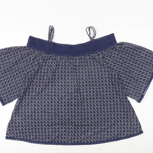 NEXT Womens Blue Geometric Polyester Basic Blouse Size 10 Boat Neck