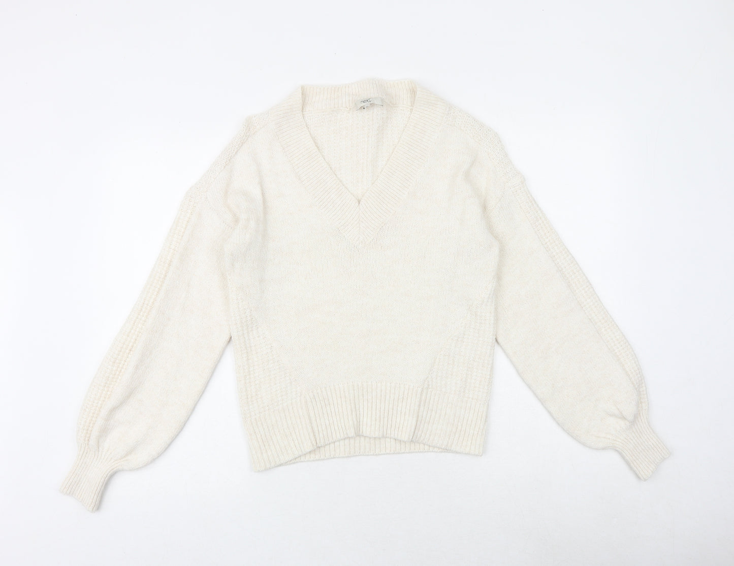 NEXT Womens Beige V-Neck Acrylic Pullover Jumper Size XS