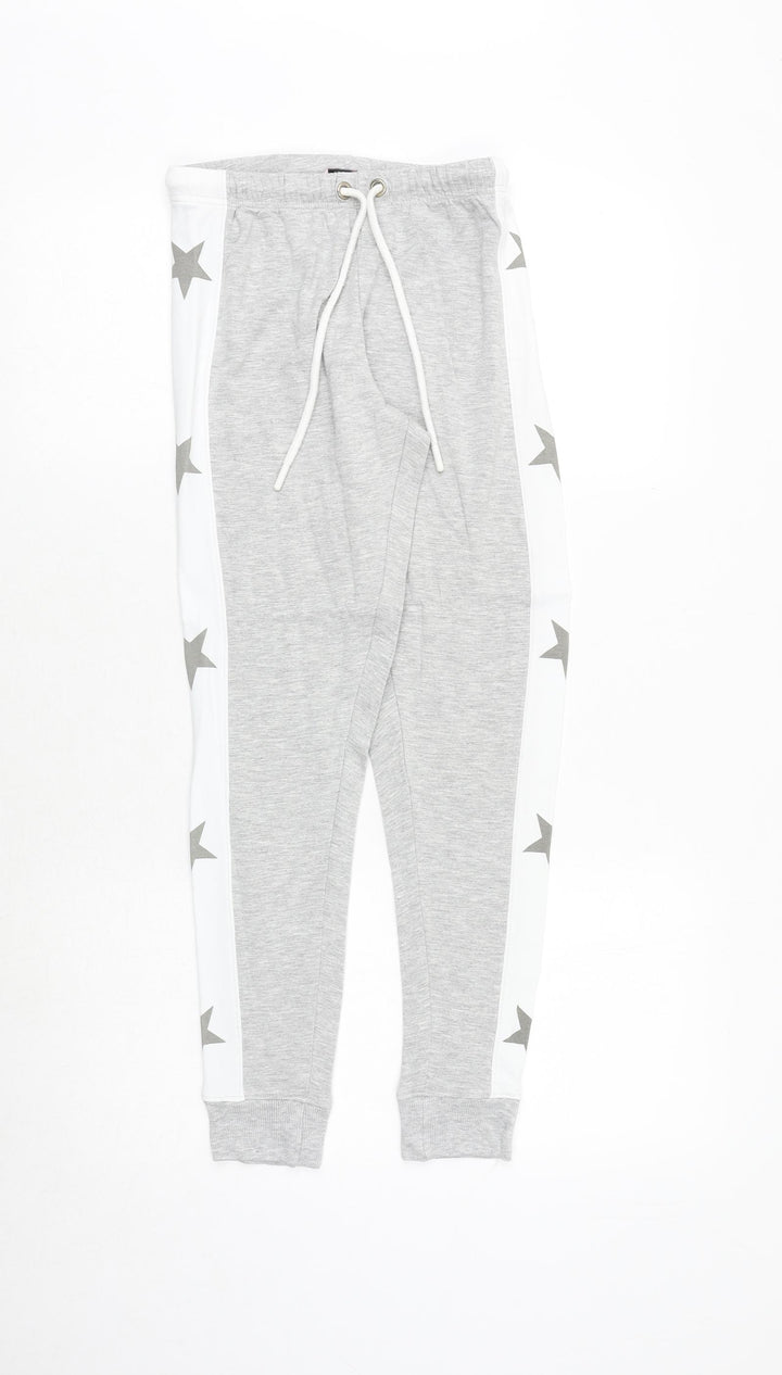 Boux Avenue Womens Grey Viscose Jogger Trousers Size 8 Regular Drawstring - Star Print