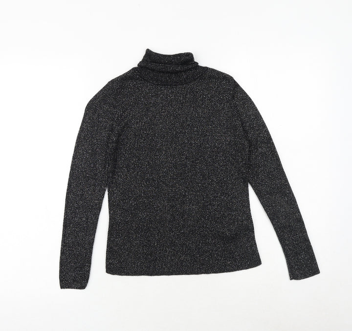 Marks and Spencer Girls Black Roll Neck Viscose Pullover Jumper Size 10-11 Years Pullover