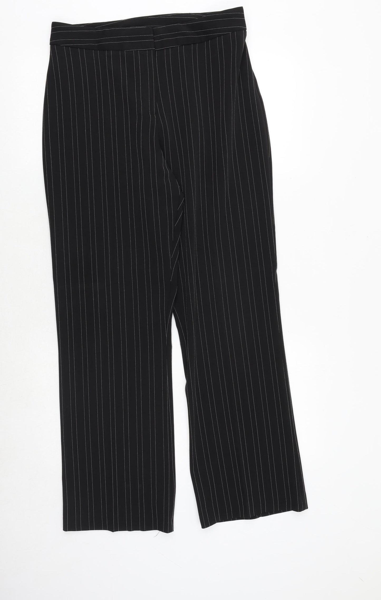 Style collection Womens Black Striped Polyester Trousers Size 12 Regular Zip
