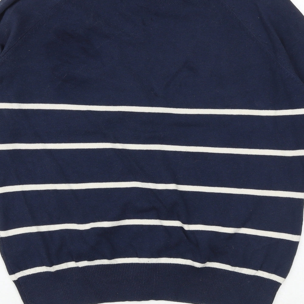 H&M Womens Blue V-Neck Striped Cotton Cardigan Jumper Size M