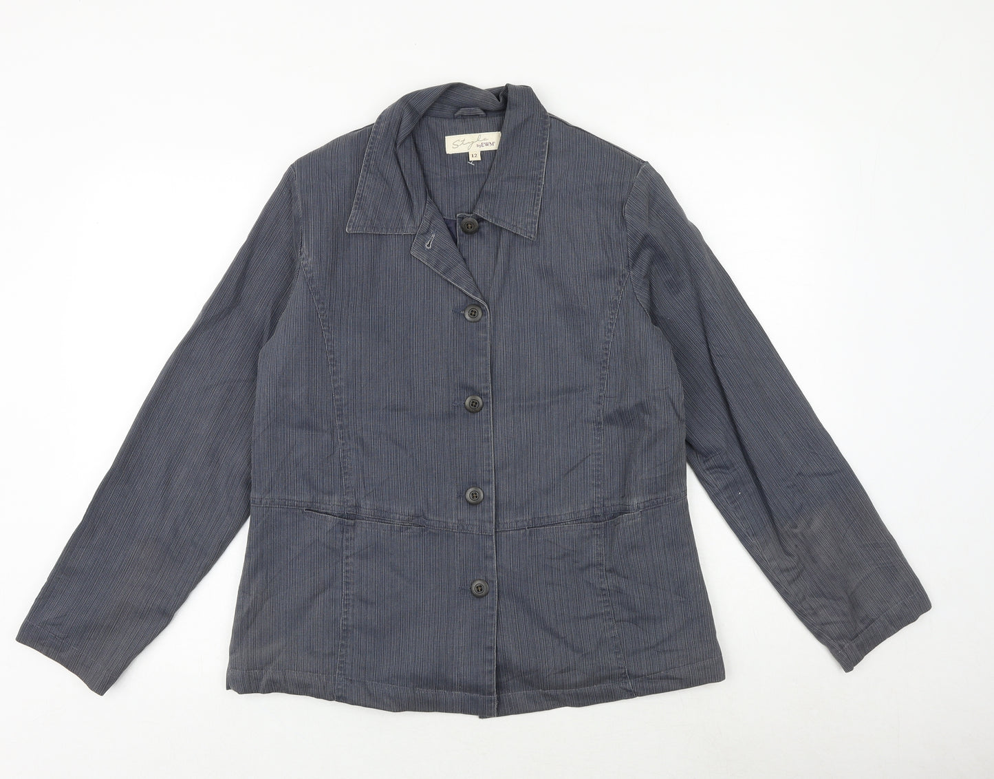EWM Womens Blue Striped Jacket Blazer Size 12 Zip