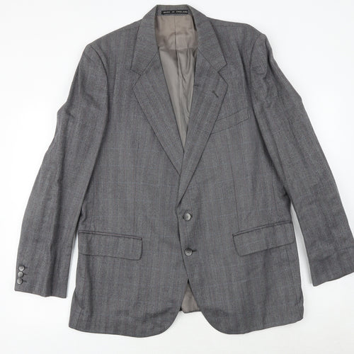 Leonard Mens Grey Check Polyester Jacket Suit Jacket Size 38 Regular